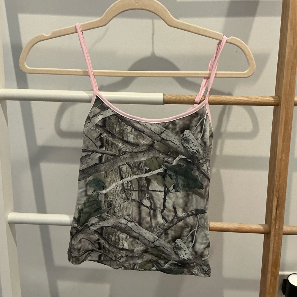 Edikted Gray Camo Mesh Top with Pink Trim